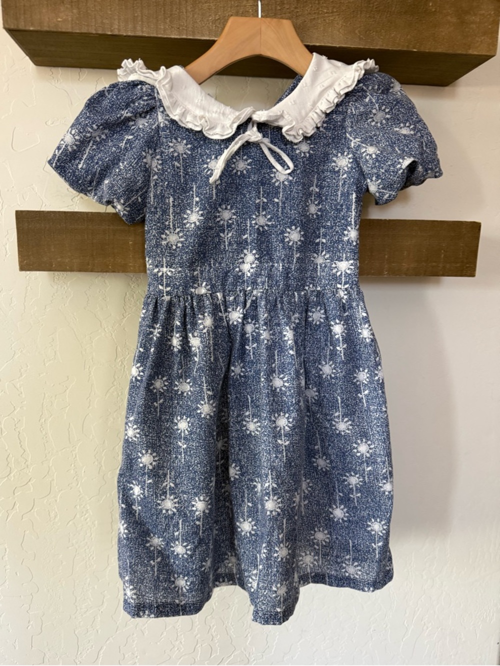 Lemon Kiss|Girls' Blue Floral Cotton Dress w White Peter Pan Collar,cottagecore•